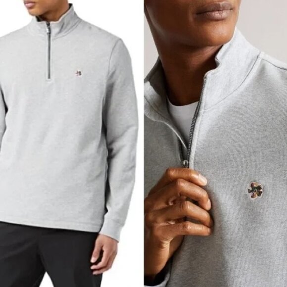 Ted Baker Men’s Gray Kilburn Half Zip Sweatshirt Sz L - Picture 1 of 14